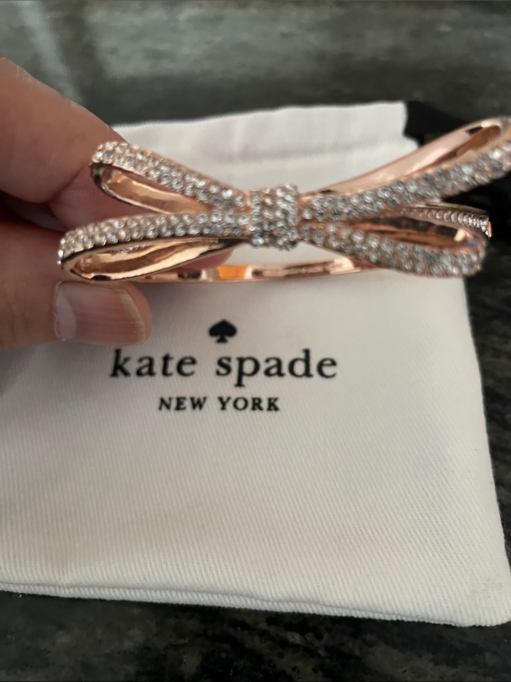 kate spade Rose Gold Bow Crystal Bangle Bracelet - Picture 2 of 5